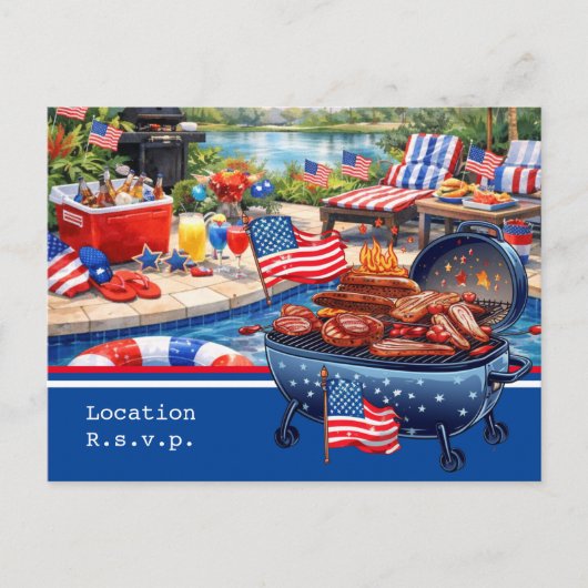Uitnodiging voor 4 juli viering barbecuefeest (Voorkant)