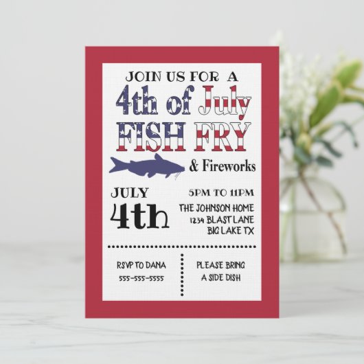 Uitnodiging voor 4 juli-viskoken (Staand voorkant)