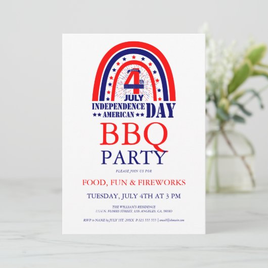 Uitnodiging voor 4 juli vuurwerk BBQ-feest (Staand voorkant)