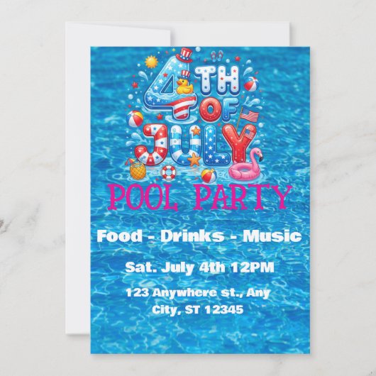 Uitnodiging voor 4 juli zwembadfeest (Voorkant)