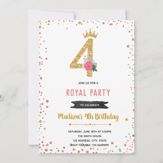 Uitnodiging voor 4de verjaardag prinses (Voorkant)