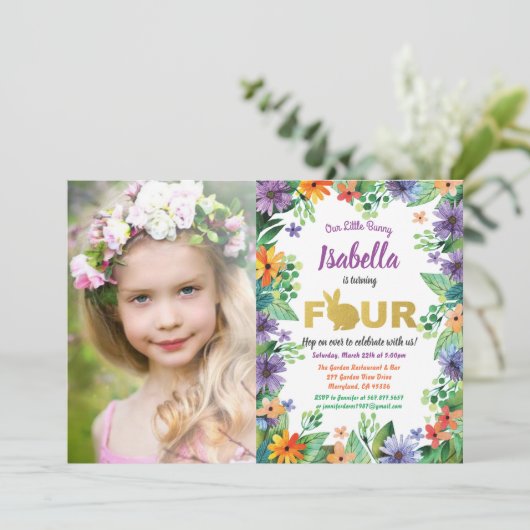 Uitnodiging voor 4de verjaardagsfeestje met Pasen  (Staand voorkant)