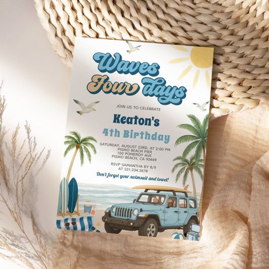 Uitnodiging voor 4e verjaardag met surfthema - Gol