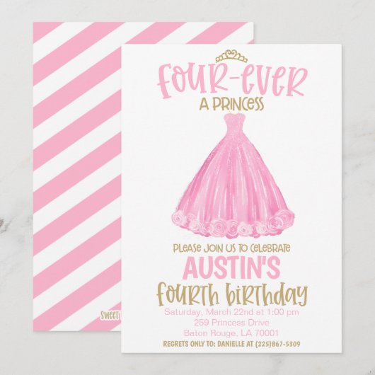 Uitnodiging voor 4e verjaardagsfeestje van prinses (Voorkant / Achterkant)