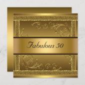 Uitnodiging voor 50 Birthday Party Gold (Voorkant / Achterkant)