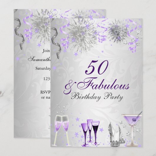 Uitnodiging voor 50 & Fabulous verjaardagsfeest (Voorkant / Achterkant)