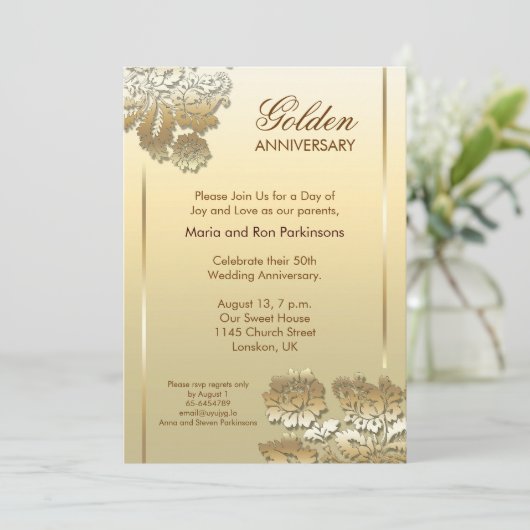 uitnodiging voor 50 gouden verjaardag (Staand voorkant)