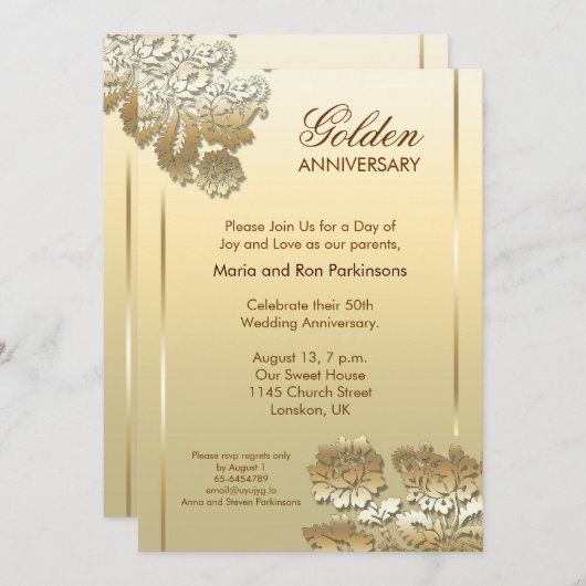uitnodiging voor 50 gouden verjaardag (Voorkant / Achterkant)