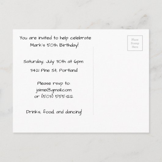 Uitnodiging voor 50-jarig Briefkaart (Achterkant)