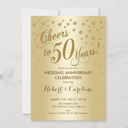 Uitnodiging voor 50-jarig huwelijksjubileum in gou (Voorkant)