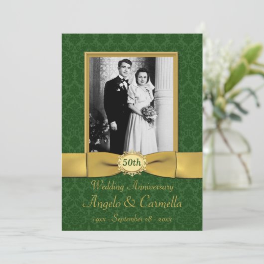 Uitnodiging voor 50-jarig huwelijksjubileum in gro (Staand voorkant)