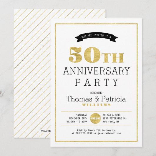 Uitnodiging voor 50-jarig huwelijksjubileum in mod (Voorkant / Achterkant)