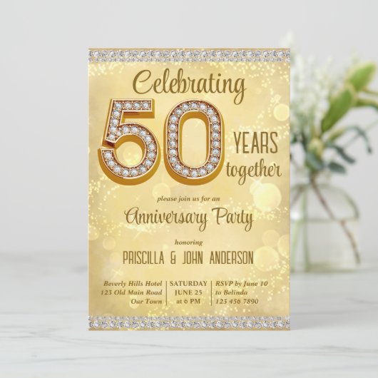 Uitnodiging voor 50-jarig huwelijksjubileum met go (Staand voorkant)