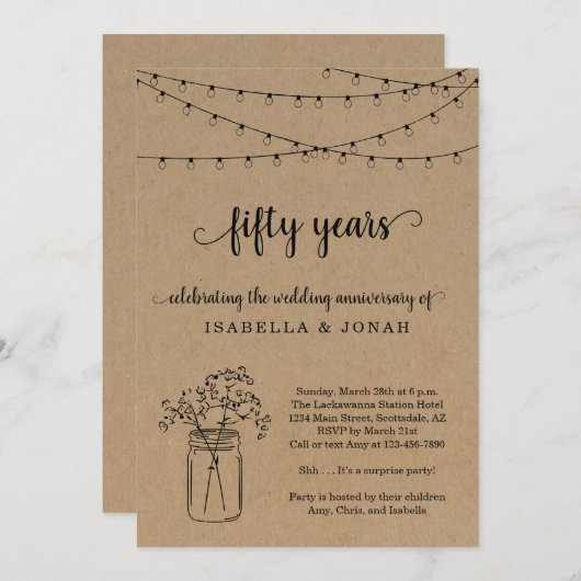 Uitnodiging voor 50-jarig huwelijksjubileumfeest (Voorkant / Achterkant)