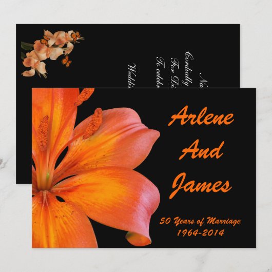 Uitnodiging voor 50-jarig jubileum diner lelie op (Voorkant / Achterkant)