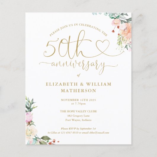 Uitnodiging voor 50-jarig jubileum met hartvormige (Voorkant)
