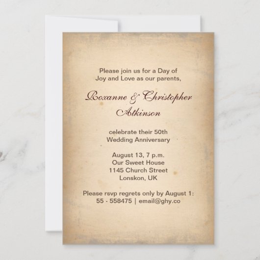 uitnodiging voor 50e trouwdag (Achterkant)