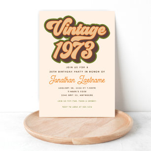 Uitnodiging voor 50e verjaardag 1973 vintage
