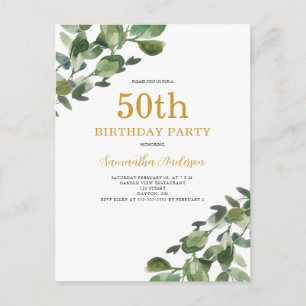 Uitnodiging voor 50e verjaardag Eucalyptus Aquarel