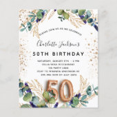 Uitnodiging voor 50e verjaardag eucalyptus budget flyer (Voorkant)