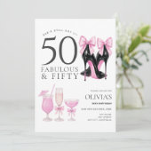 Uitnodiging voor 50e verjaardag, Fabulous & Fifty  (Staand voorkant)