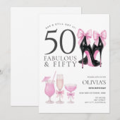 Uitnodiging voor 50e verjaardag, Fabulous & Fifty  (Voorkant / Achterkant)