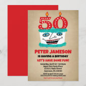 Uitnodiging voor 50e verjaardag Funny Cake Casual (Voorkant / Achterkant)