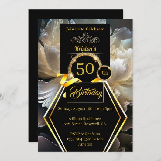 Uitnodiging voor 50e verjaardag van Black and Gold (Voorkant / Achterkant)