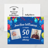 Uitnodiging voor 50e verjaardagsfeest, 2 foto's, b (Voorkant / Achterkant)