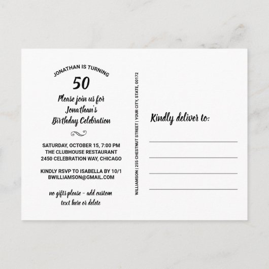 Uitnodiging voor 50e verjaardagsfeest, 2 foto's, b (Achterkant)