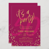 Uitnodiging voor 50e verjaardagsfeestje in roze en (Voorkant / Achterkant)