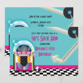 Uitnodiging voor 50's Jukebox Dance Party Sock Hop (Voorkant / Achterkant)