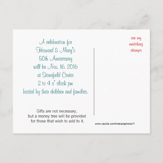 Uitnodiging voor 50ste verjaardag ansichtkaart - a (Achterkant)