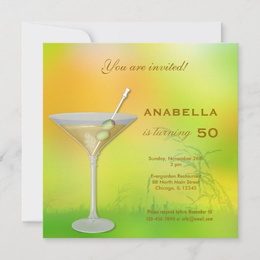 Uitnodiging voor 50ste verjaardag cocktail (Voorkant)