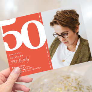 Uitnodiging voor 50ste verjaardag met rode foto