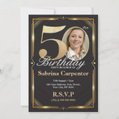 Uitnodiging voor 50ste verjaardag zwart en goud (Voorkant)