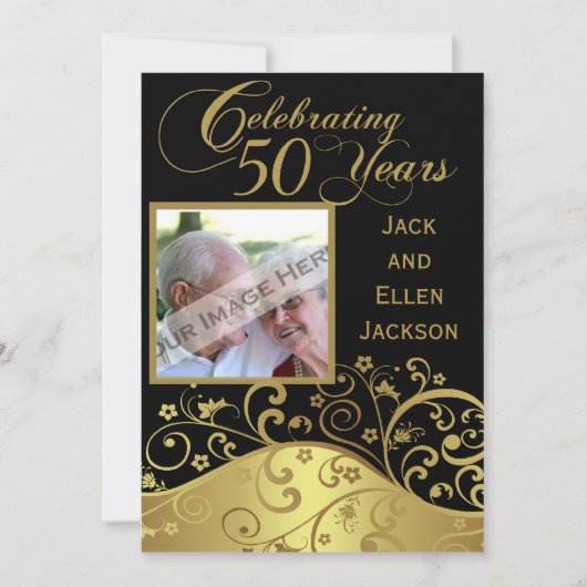 Uitnodiging voor 50ste verjaardagsfeest met foto (Voorkant)