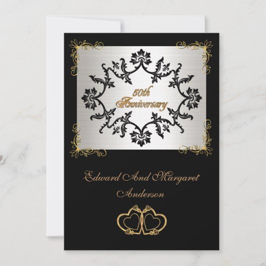 Uitnodiging voor 50ste verjaardagsfeest zwart en w (Voorkant)