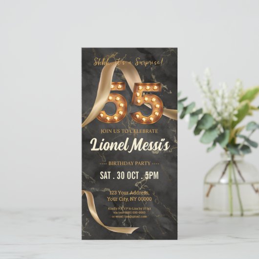 Uitnodiging voor 55e verjaardag op mobiel (Staand voorkant)