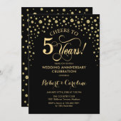 Uitnodiging voor 5-jarig jubileumfeest in goud en  (Voorkant / Achterkant)