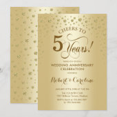 Uitnodiging voor 5-jarig jubileumfeest met goud (Voorkant / Achterkant)