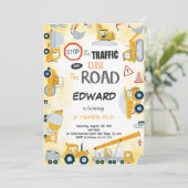 Uitnodiging voor 5e verjaardag bouw jongen (Staand voorkant)