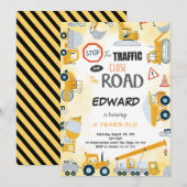 Uitnodiging voor 5e verjaardag bouw jongen (Voorkant / Achterkant)