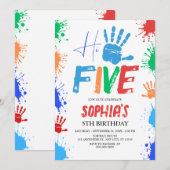 Uitnodiging voor 5e verjaardag met high five (Voorkant / Achterkant)