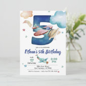 Uitnodiging voor 5e verjaardag van vliegtuig - Vli (Staand voorkant)