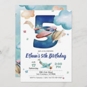 Uitnodiging voor 5e verjaardag van vliegtuig - Vli (Voorkant / Achterkant)