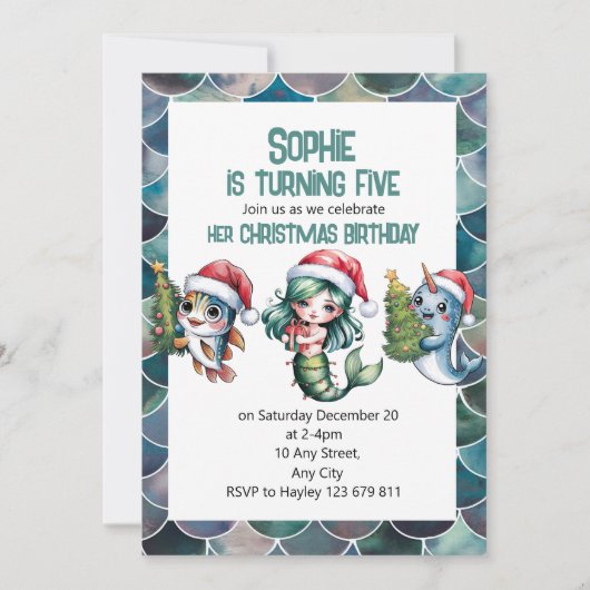 Uitnodiging voor 5e verjaardagsfeestje met Kerstmi (Voorkant)