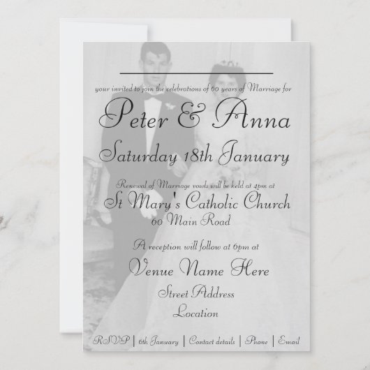 Uitnodiging voor 60-jarig diamanten bruiloftsjubil (Achterkant)