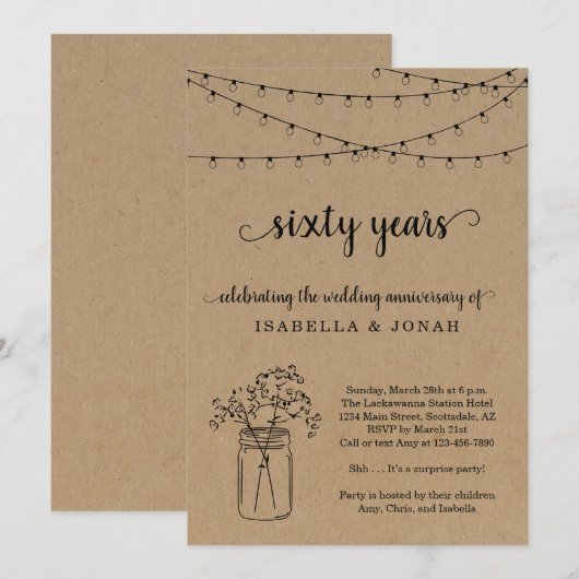 Uitnodiging voor 60-jarig huwelijksjubileumfeest (Voorkant / Achterkant)