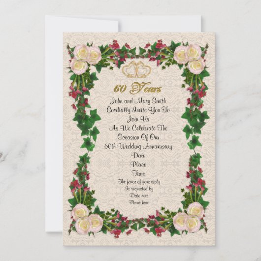 Uitnodiging voor 60-jarig jubileumfeest met rozen (Voorkant)